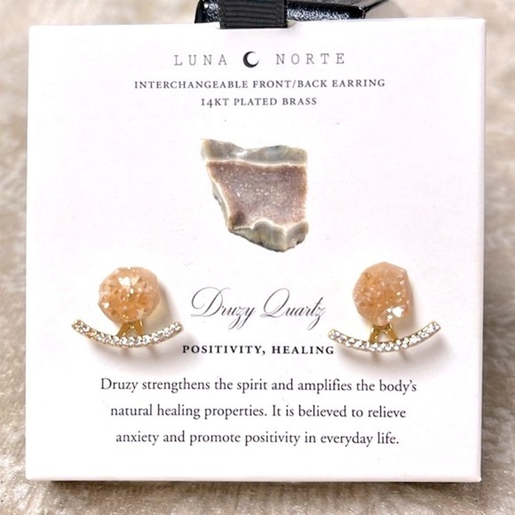 Brand New Luna Norte 14Kt Gold Plated Druzy Quartz Interchangeable Post Earrings - Picture 1 of 16